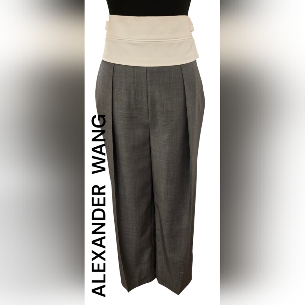 ALEXANDER WANG CHARCOAL WOOL MELANGE HIGH-RISE TROUSER